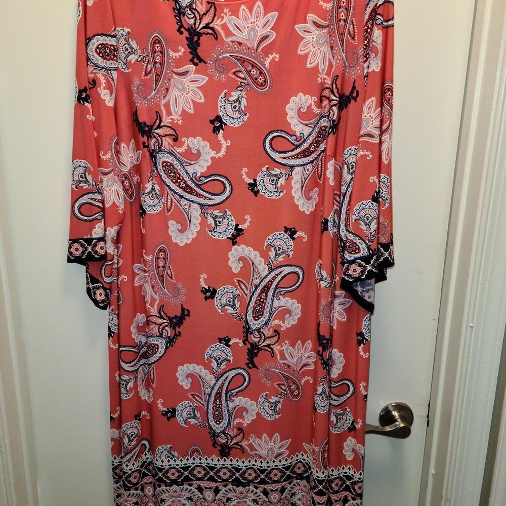 Studio One Coral Paisley Midi Dress